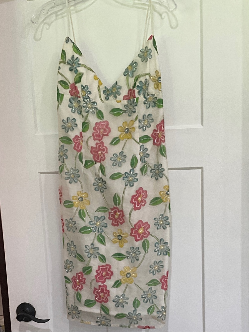 White Floral-Embroidered Midi Slip Dress